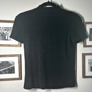 Vince Women’s Black Ribbed Short Sleeve Mock Neck Top